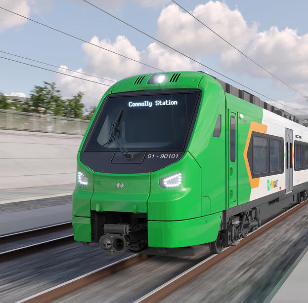 X'trapolis train Irish Rail Exterior design. Copyright ALSTOM SA 2023. Advanced & Creative Design, X'trapolis™